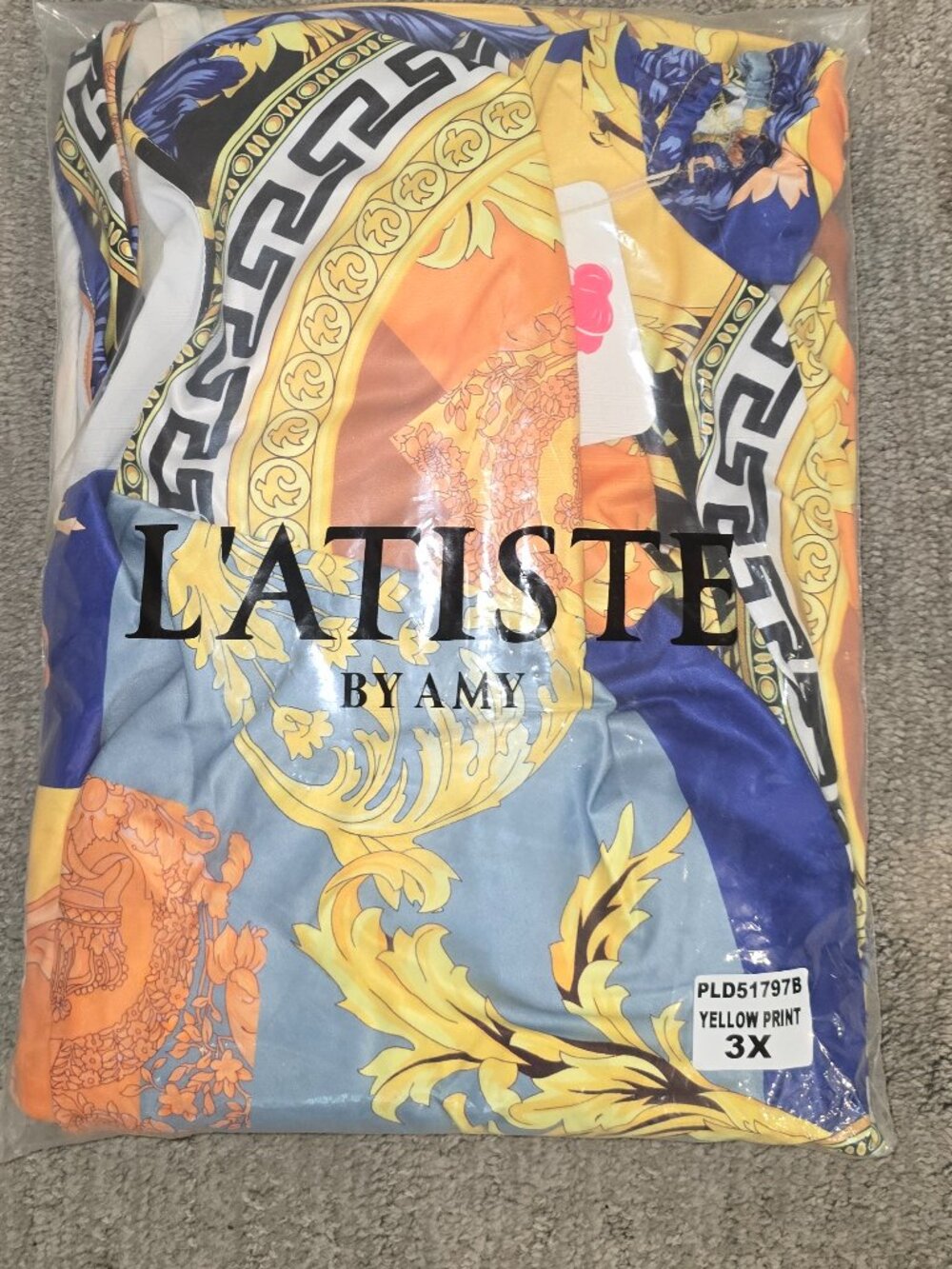 3XL L'atiste "Roman Valentina" maxi dress vibrant yellow, royal blue, and black - Picture 3 of 3